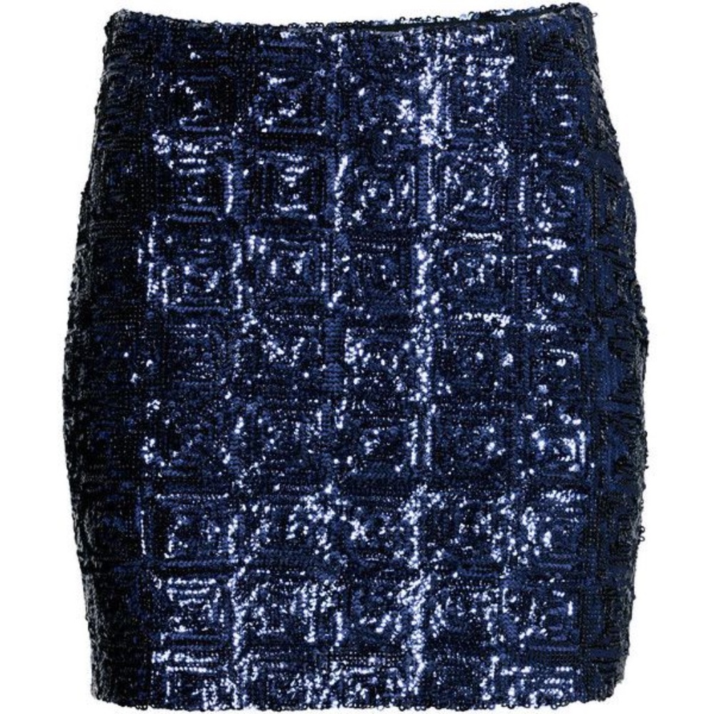 NWT H&M NAVY BLUE SEQUIN DETAILED MINI SKIRT SIZE 4